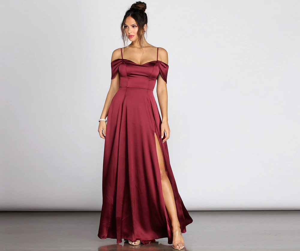Kara Satin Off Shoulder Formal Gown