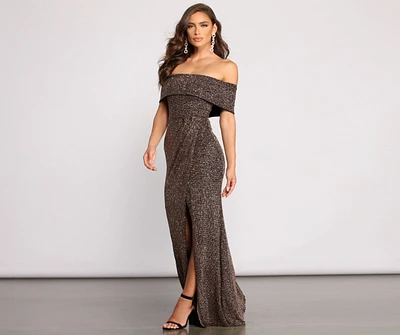 Elle Glitter Off The Shoulder Wrap Dress