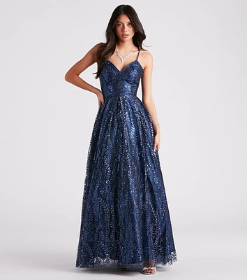 Arleth Glitter Mesh Lace-Up Ball Gown