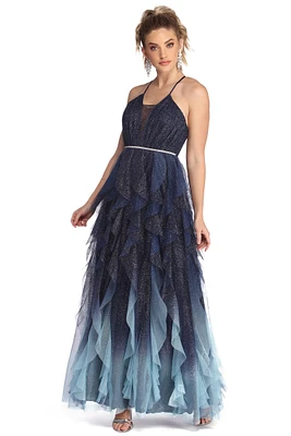 Griselda Glitter Mesh Tendril Gown