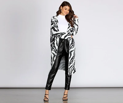 Fuzzy Zebra Print Cardigan