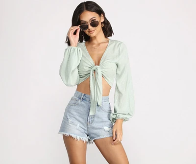 Poised Polka Dot Tie Front Top