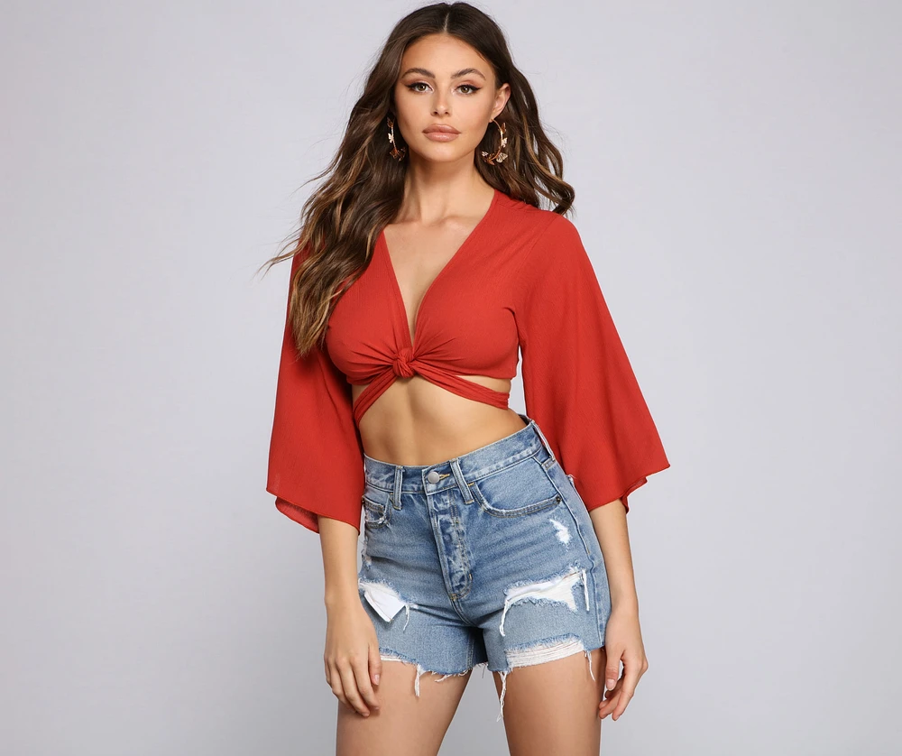 It Girl Gauze Tie Front Top