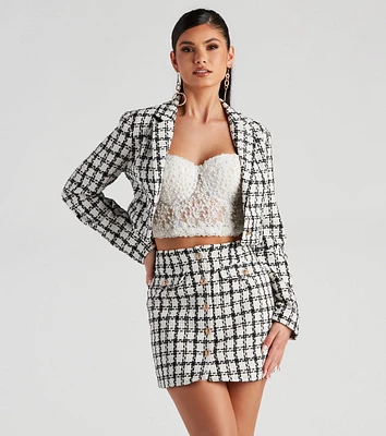 Social Scene Plaid Tweed Blazer