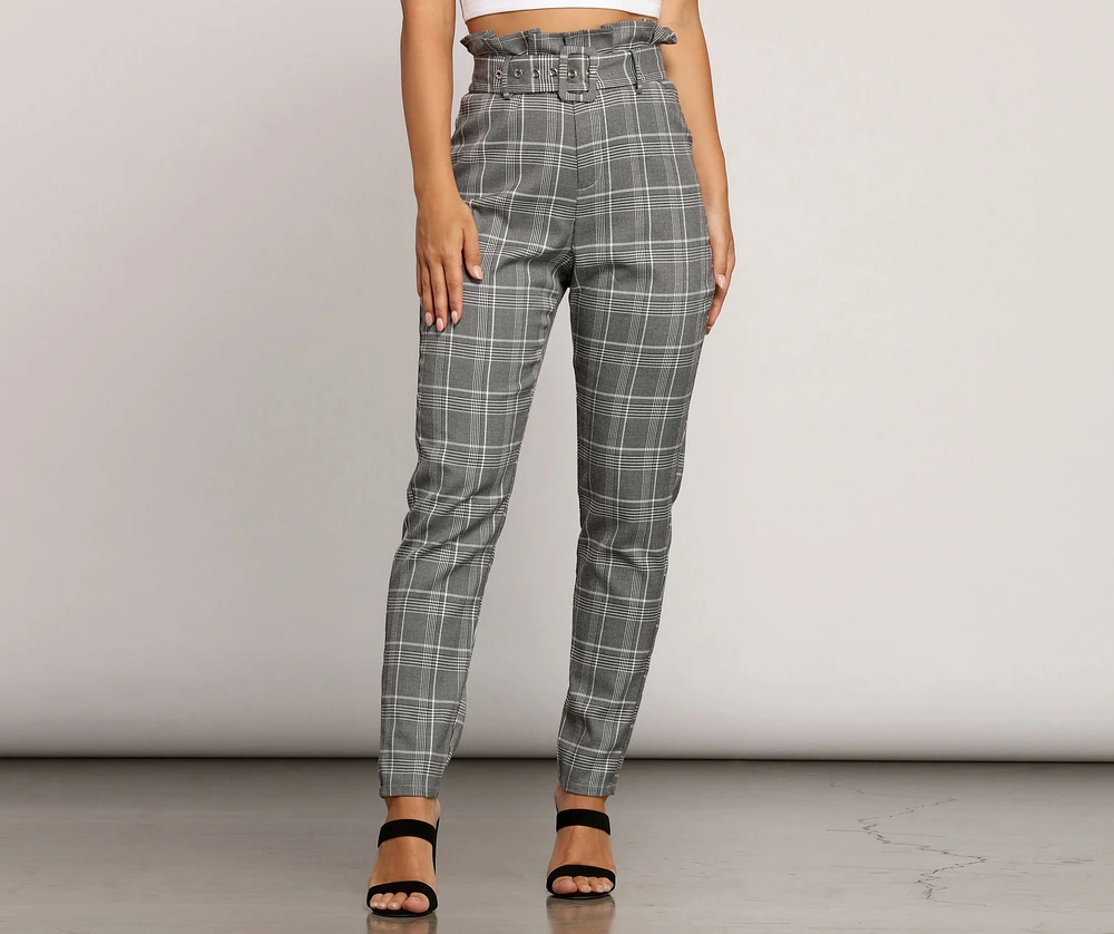 Paper Bag Plaid Tapered Pants