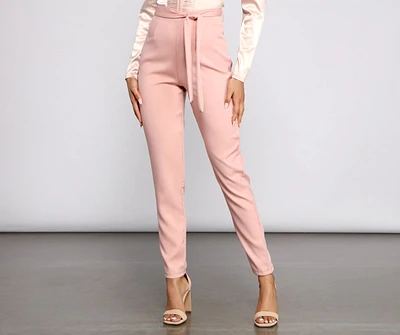 High Rise Tie Waist Tapered Pants