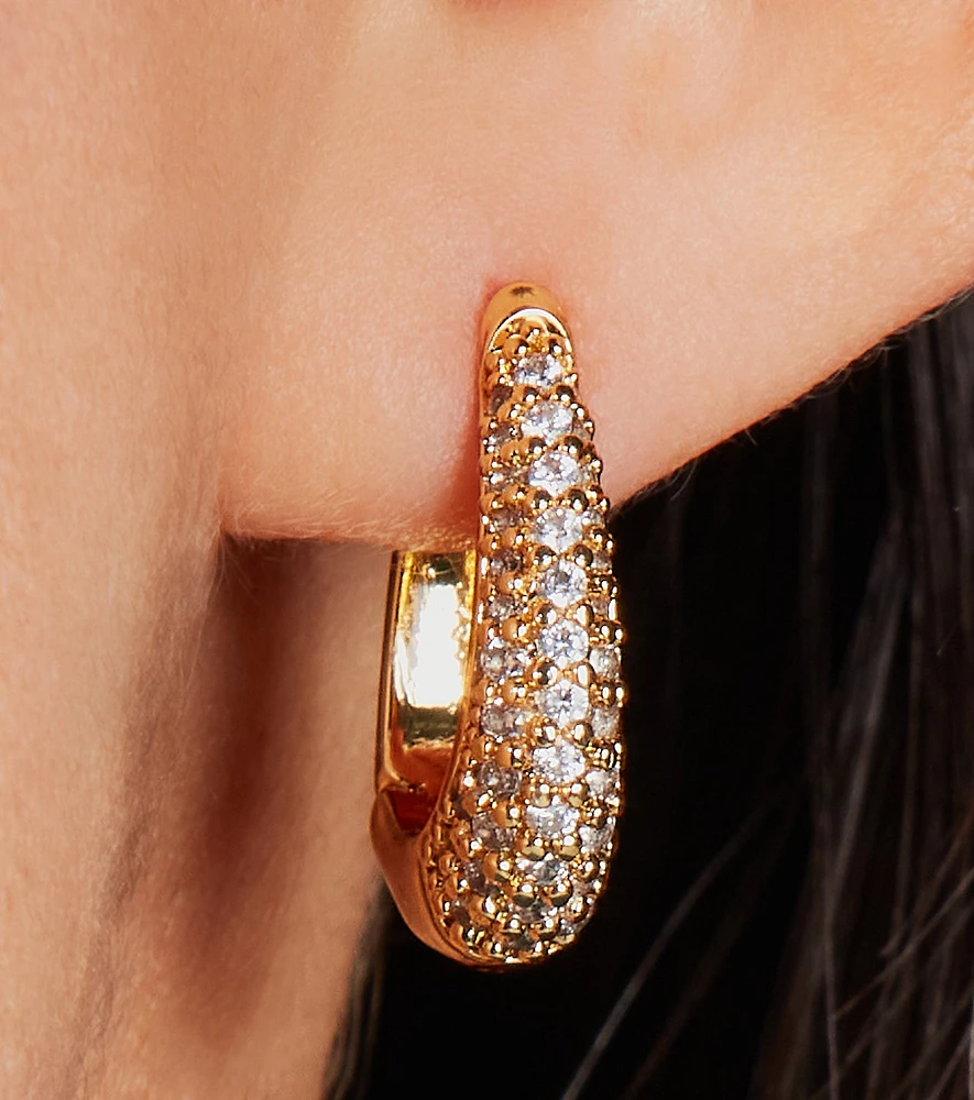 Chic 14K Gold Plated Cubic Zirconia Huggie Hoop Earrings