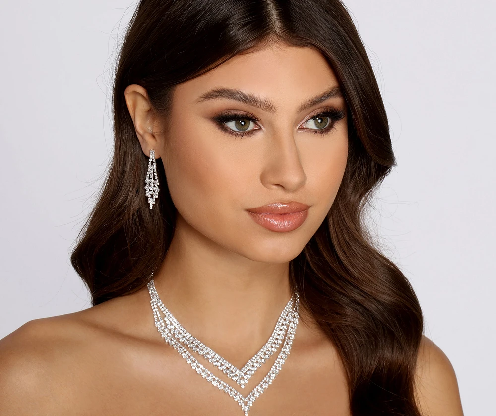 Feel The Love Rhinestone Necklace + Earring Set