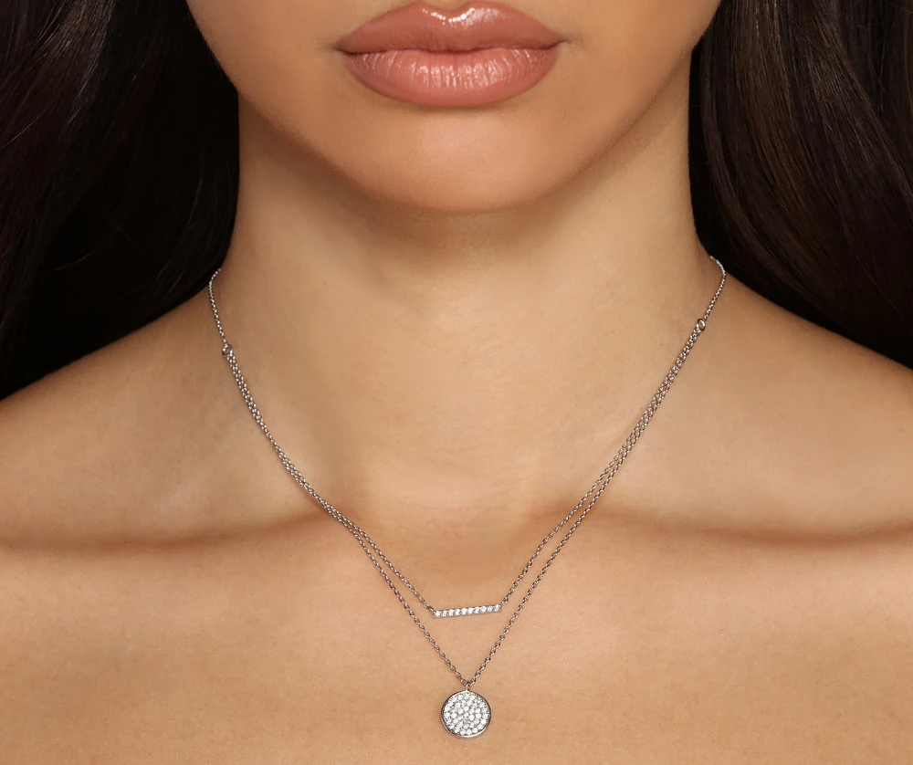 Rhinestone Butterfly and Bar Charm Layered Necklace