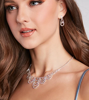 Gorgeous Glitz Rhinestone Necklace And Earrings Set