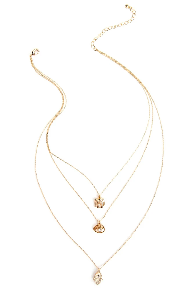 Elephant, Eye, Hamsa Hand Necklace