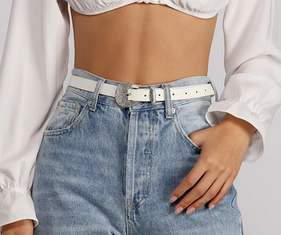 Rhinestone Oval Buckle Faux Leather Belt