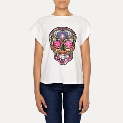 Astrid — T-shirt à emporter avec tête de mort Blanc