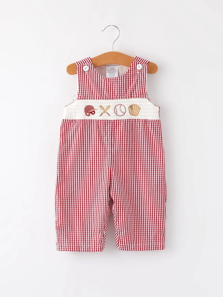 Baseball Baby Boys Smocking Embroidered Plaid