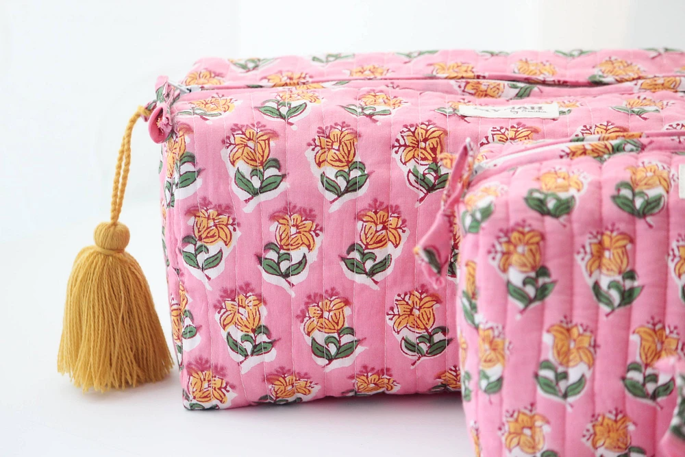 Bubblegum Floral Makeup Bag - LARGE only