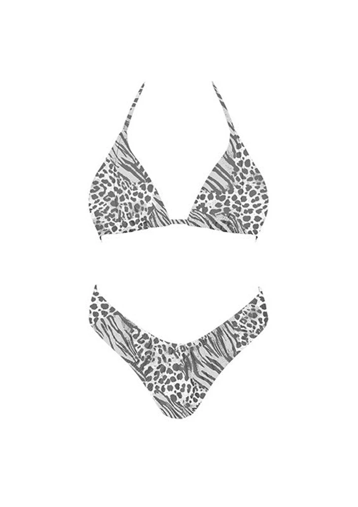Grey Animal Print Bikini Set