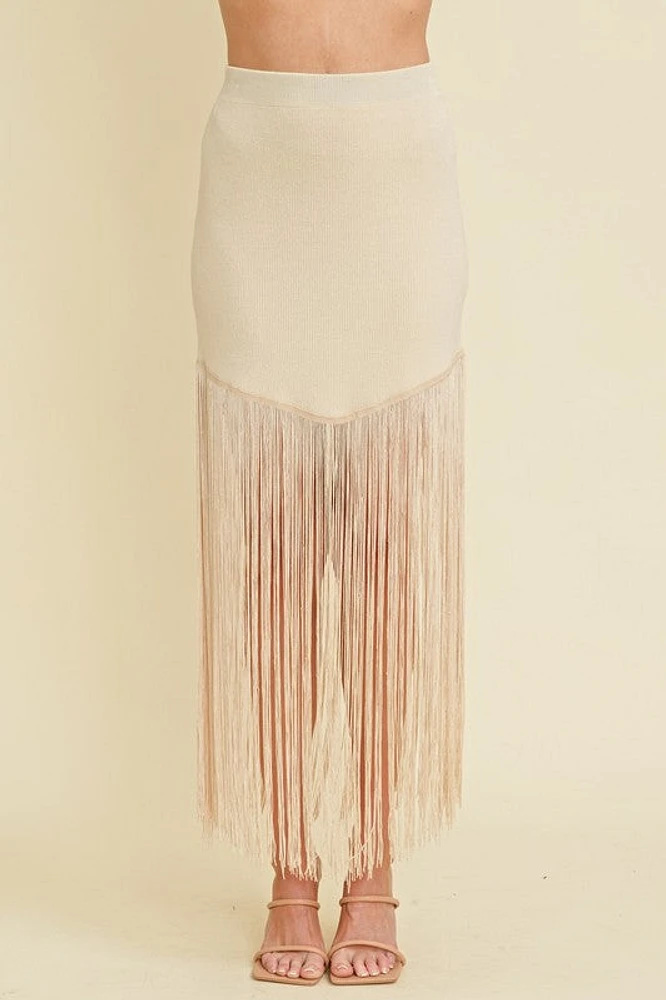 Ivory Maxi Fringe Skirt