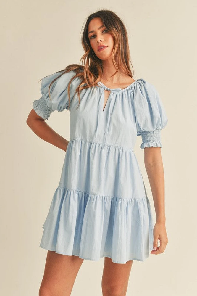 Balloon Sleeve Tiered Mini Dress