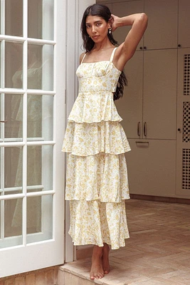 Yellow & White Floral Tie Back Maxi Dress