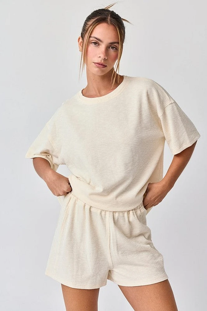 Cream Knit Top & Short Set
