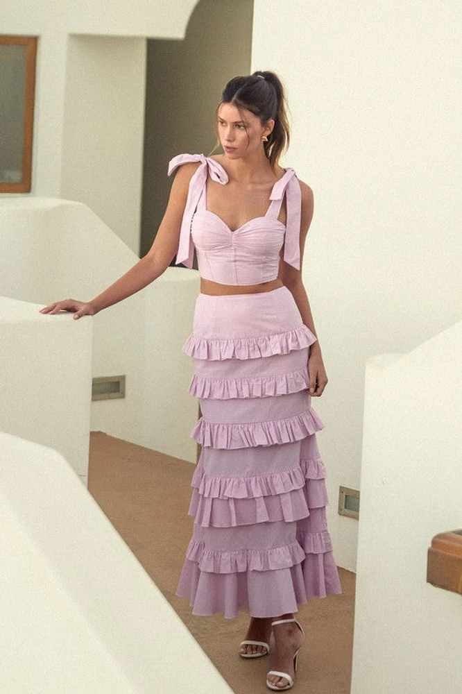 Mauve Tiered Ruffle Maxi Skirt Set