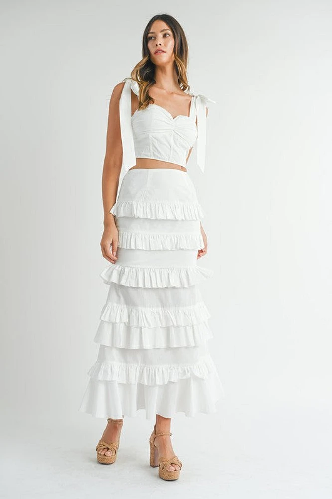 White Tiered Ruffle Maxi Skirt Set
