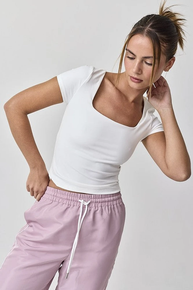 White Square Neck Top