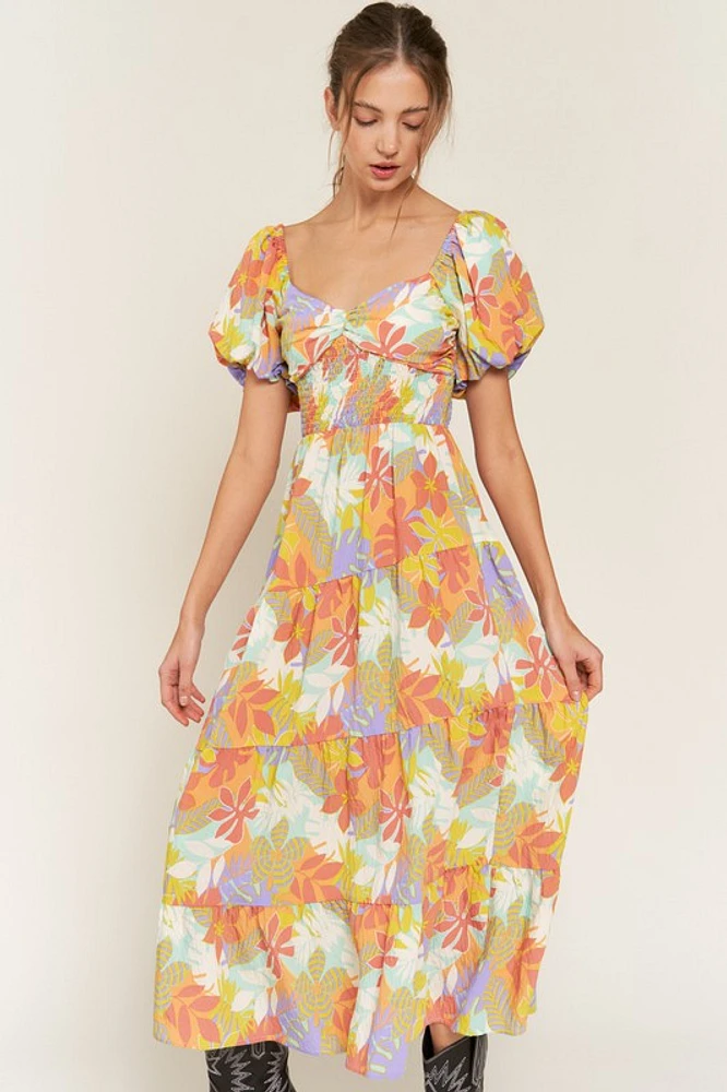 Floral V Neck Maxi Dress