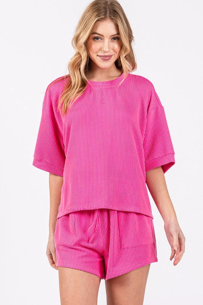 Pink Ribbed Top & Short Set