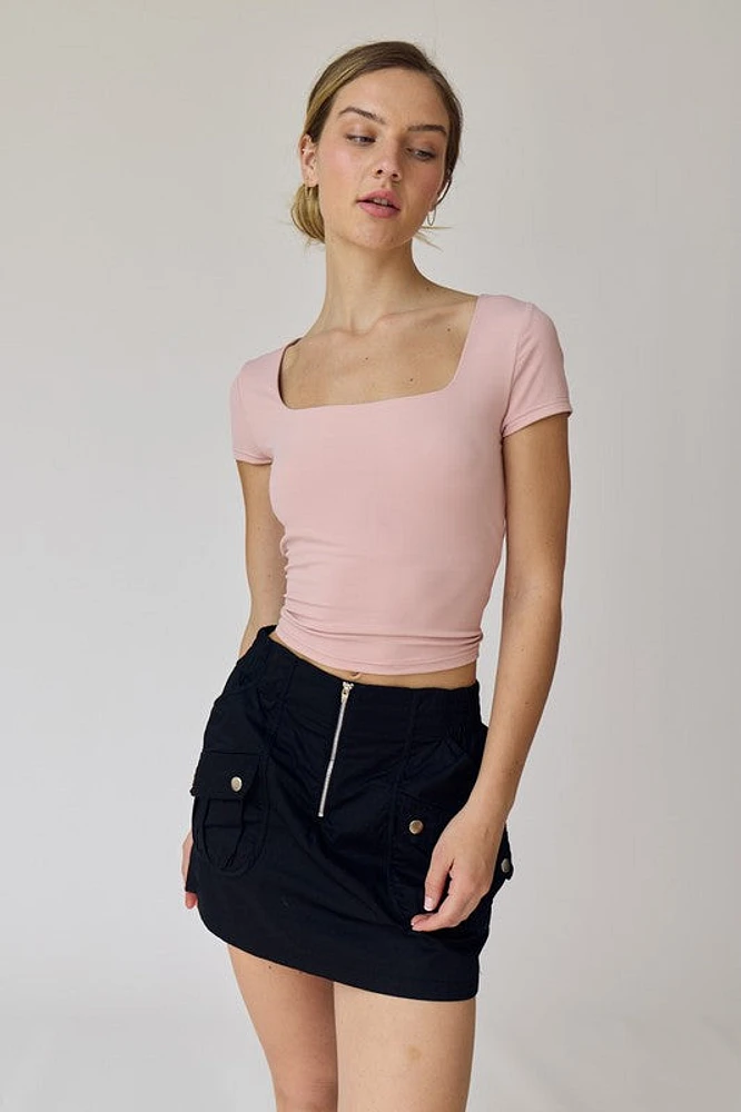 Pink Square Neck Top