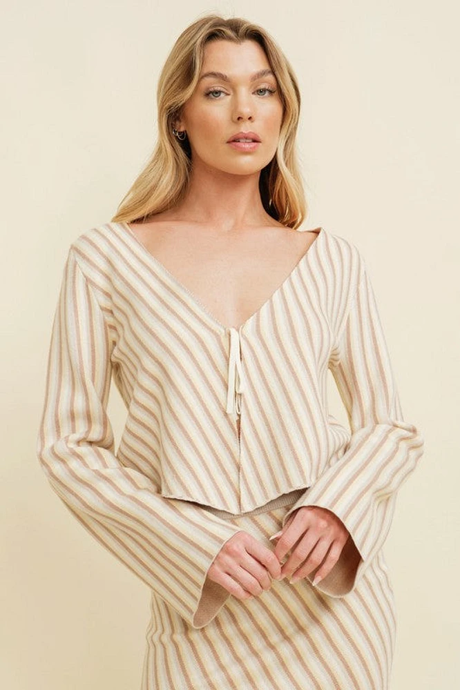 Striped Cropped V-Neck Cardigan