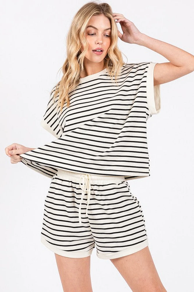 Black & White Striped Top Short Set