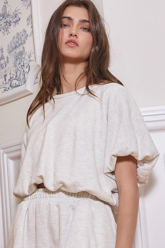 Ash Grey Bubble Hem Terry Crop Top