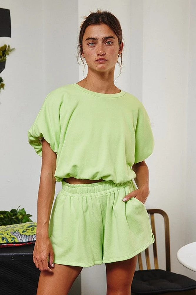 Lime Bubble Hem Terry Crop Top