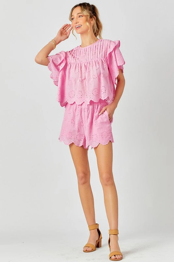 Ruffled Sleeve Top & Shorts Set