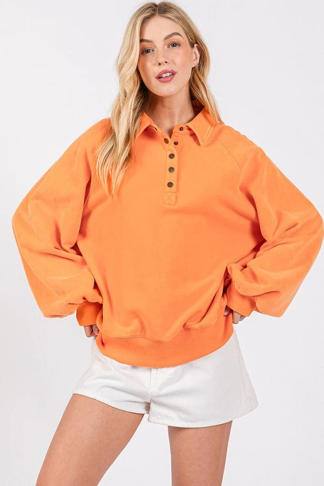 Orange Snap Collared Sweatshirt