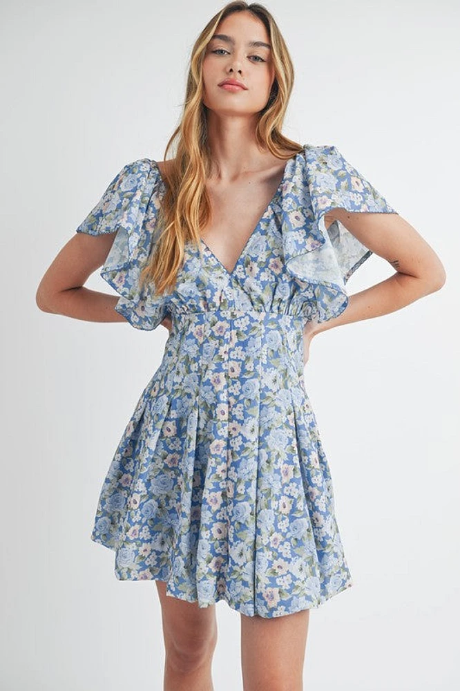 Floral Flutter Sleeve Mini Dress