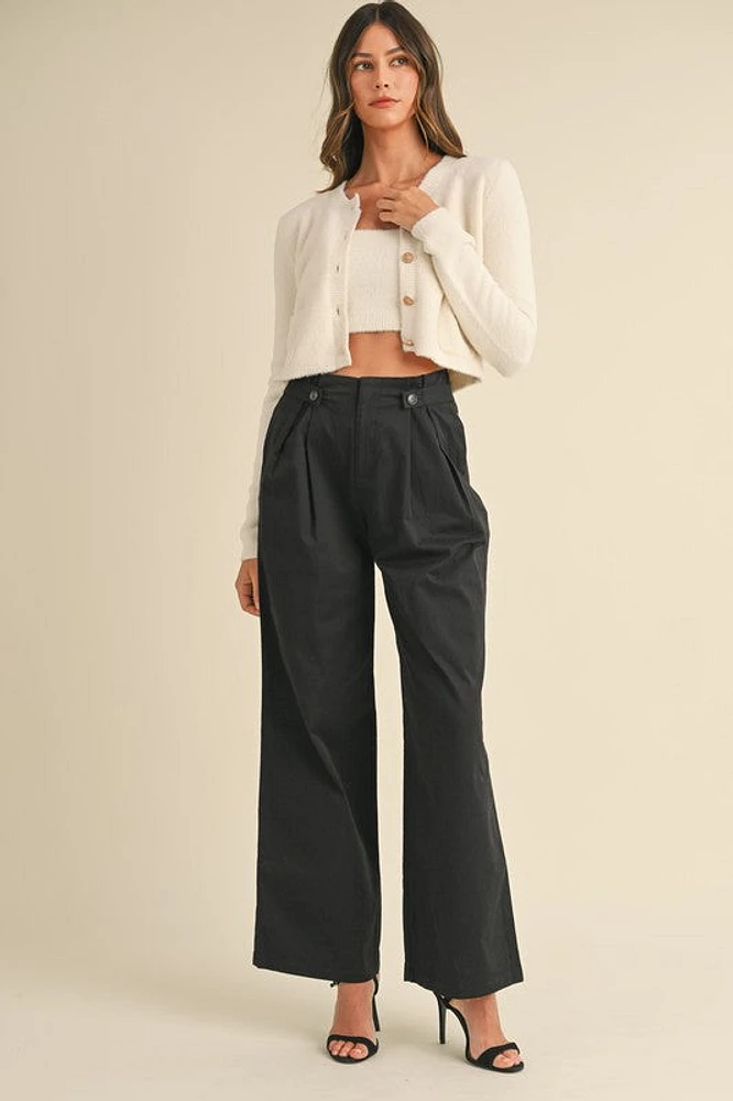 Black Pleated Wide Leg Pants