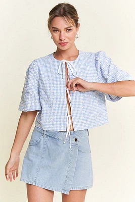 Blue Front Tie Blouse