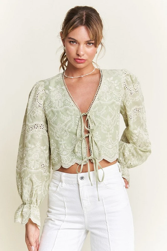 Sage Front Bow Tie Long Sleeve