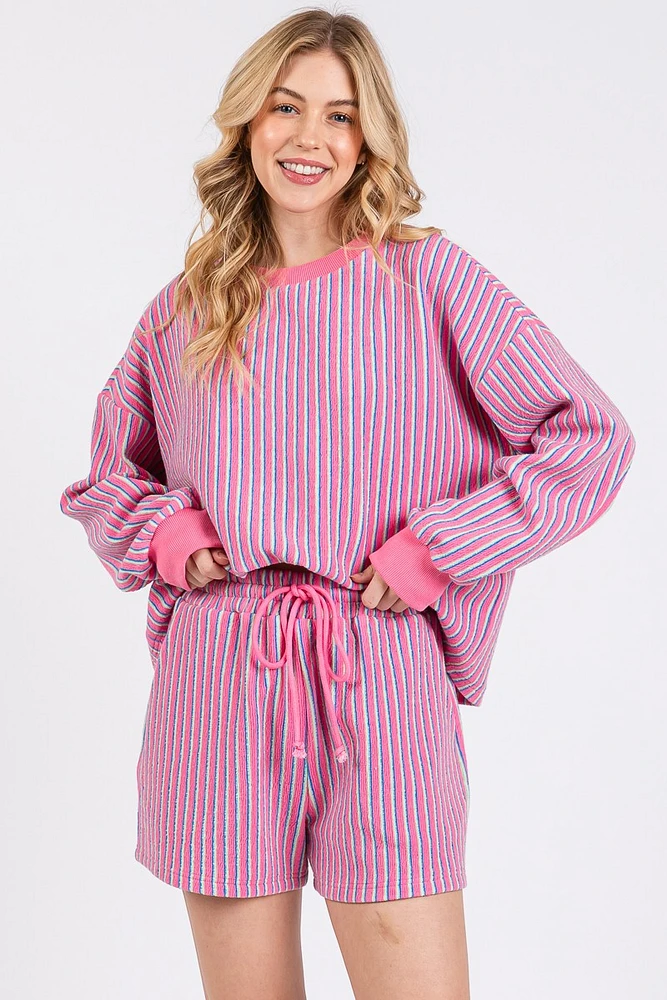 Knit Striped Pullover And Short Set