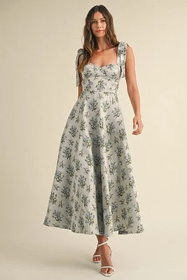 Blue Floral Sweetheart Midi Dress