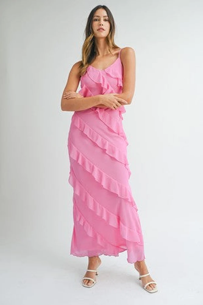 Pink Tiered Ruffle Maxi