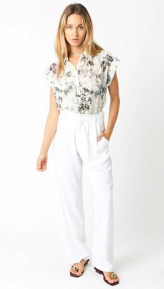 White Floral Button Down Top