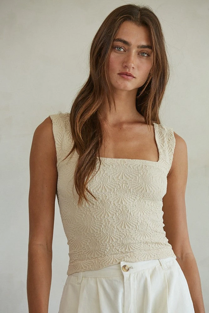 Cream Floral Seamless Tank Top