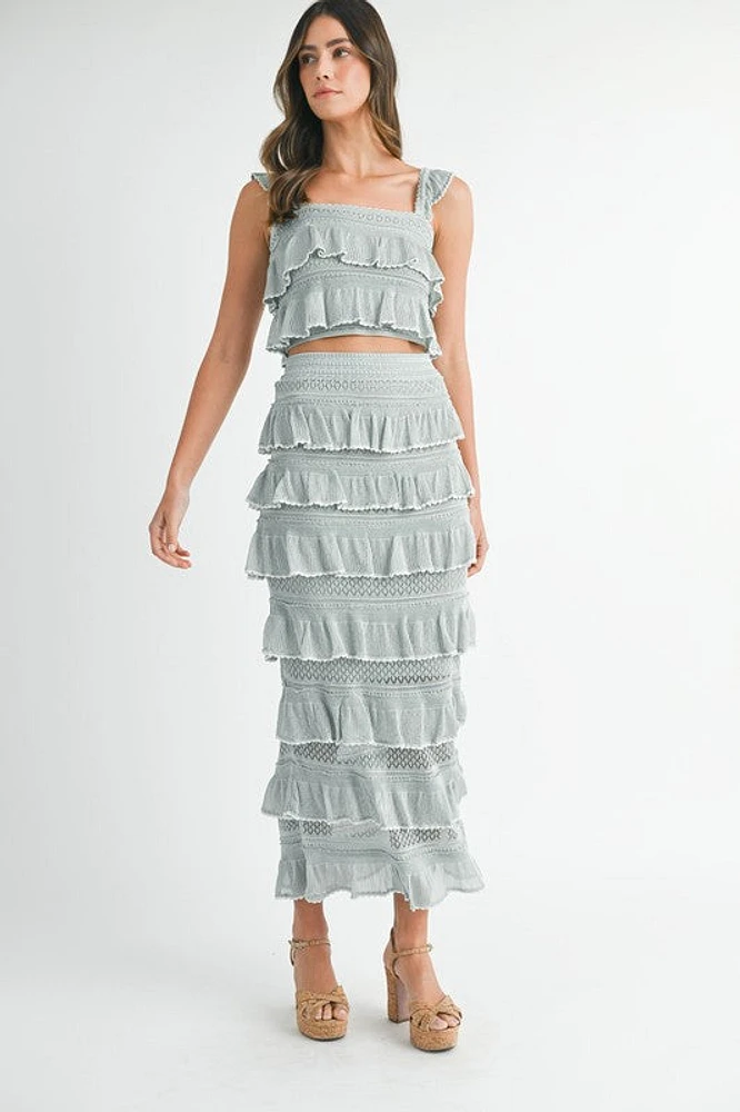 Dusty Mint Tiered Ruffle Top & Skirt Set