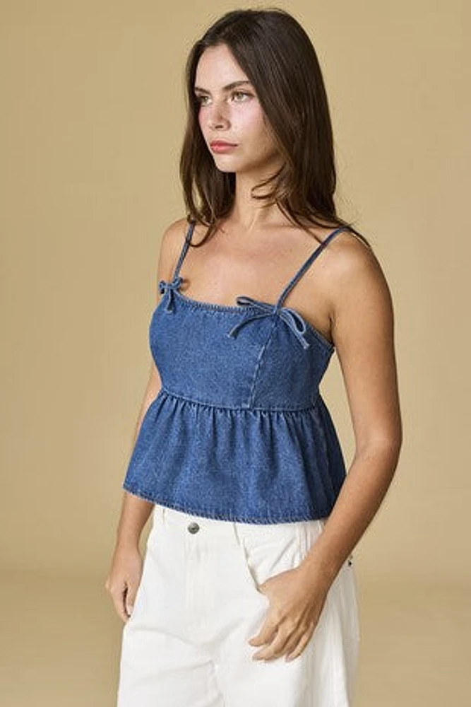 Erin Bow Detail Dark Denim Top