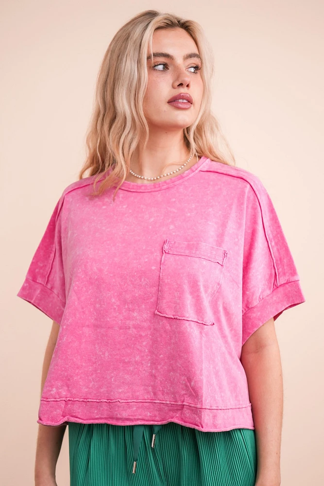 Pink Mineral Washed Oversized Top