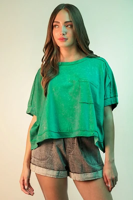 Green Mineral Washed Oversized Top