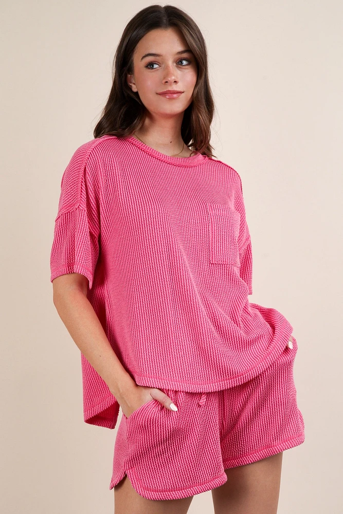 Pink Oversized Double Knit Top & Shorts